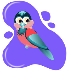 Colorful cartoon bird with big eyes sitting. High quality photo