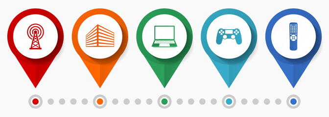 Technology, media and mobility concept vector icon set, flat design pointers, infographic template