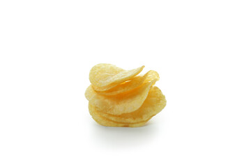 Group of potato chips isolated on white background