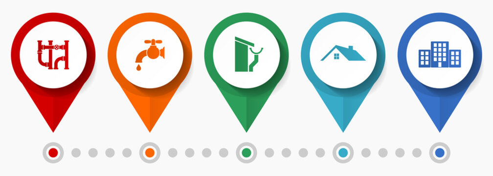 Home construction, installations concept vector icon set, flat design pointers, infographic template