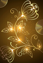 Abstract design of a glowing flower on a dark background. Vector.