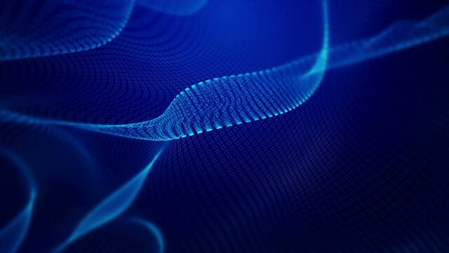 Wireframe dynamic polygonal grid structure rippling motion as abstract blue mesh waves science network , 4K UHD 3D video loop background modern design