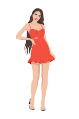 Women on high heels dressed in stylish trendy clothes - female fashion illustration