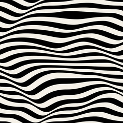 Vector seamless pattern. Abstract distorted striped texture with monochrome curved stripes. Creative wavy background. Decorative design with distortion effect. Can be used as swatch for illustrator. 