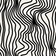 Vector seamless pattern. Abstract distorted striped texture with monochrome curved stripes. Creative wavy background. Decorative design with distortion effect. Can be used as swatch for illustrator. 