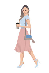 Women on high heels dressed in stylish trendy clothes - female fashion illustration