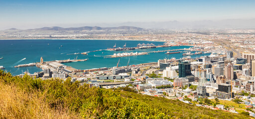 Fototapeta na wymiar Elevated view of Cape Town Harbor Port and Central Business District