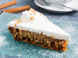 slice of pineapple-carrot cake with sour cream