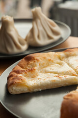 khachapuri in Megrelian and khinkali. Traditional Georgian cuisine