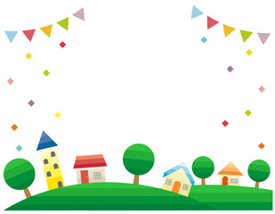 シンプルな街並みのベクターイラスト　枠　背景