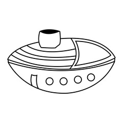 Toy boat doodle isolated children item on white background. Kids game in bath. Vector illustration in hand drawing style.