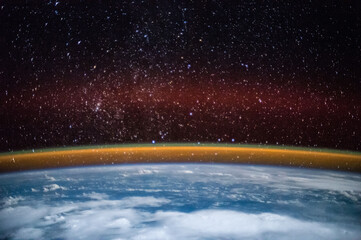 Earth's atmosphere, Starry night sky,  interstellar space for background. Elements of this image furnished by NASA