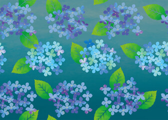 シームレス連続柄の水彩画背景バックグラウンド白背景 水彩タッチ初夏梅雨の植物花 紫陽花のイラストhydrangea Wall Mural Globeds