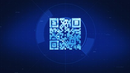 Holographic QR Code Reveal With Elegant Sci-fi Blue Background, It can be used in QR Code Explaining Videos, QR Code CG Shot, Graphics, intros, titles, etc.
