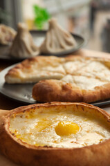 still life of Georgian cuisine: khachapuri and khinkali