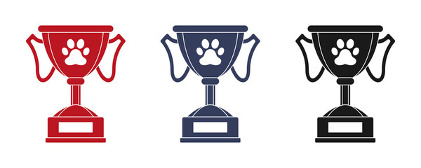 Animal paw icons set. Flat design. Award symbol icons set. Medal concept for the winner of a pet show. Vector illustration.