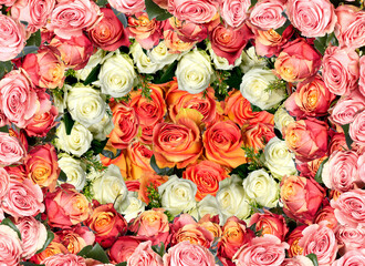 bouquet of roses multicolored texture​ beautiful isolated on white​ background with​ clipping path​