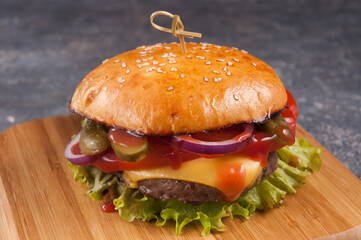 classic Burger with beef Patty cheese and vegetables
