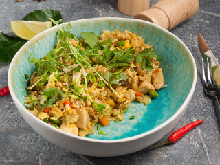 rice with curry and chicken. Asian dish