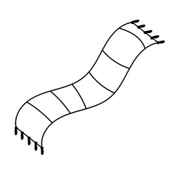 Warm striped knitted scarf isolated on a white background. Vector flat Doodle illustration.