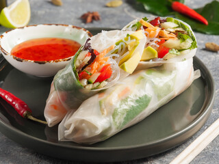 spring rolls with vegetables. Vegetarian cuisine. Close up