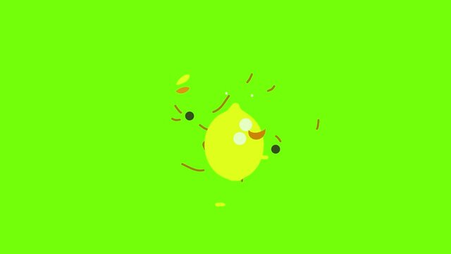 Lemon icon animation cartoon object on green screen background