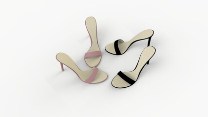 two pairs of women's high-heeled shoes, on a white background 3d render
