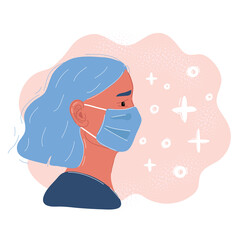Vector illustration of woman wearing medical mask