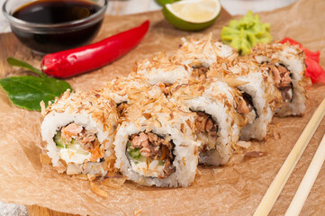 roll with tuna cucumber cream cheese in tuna chips