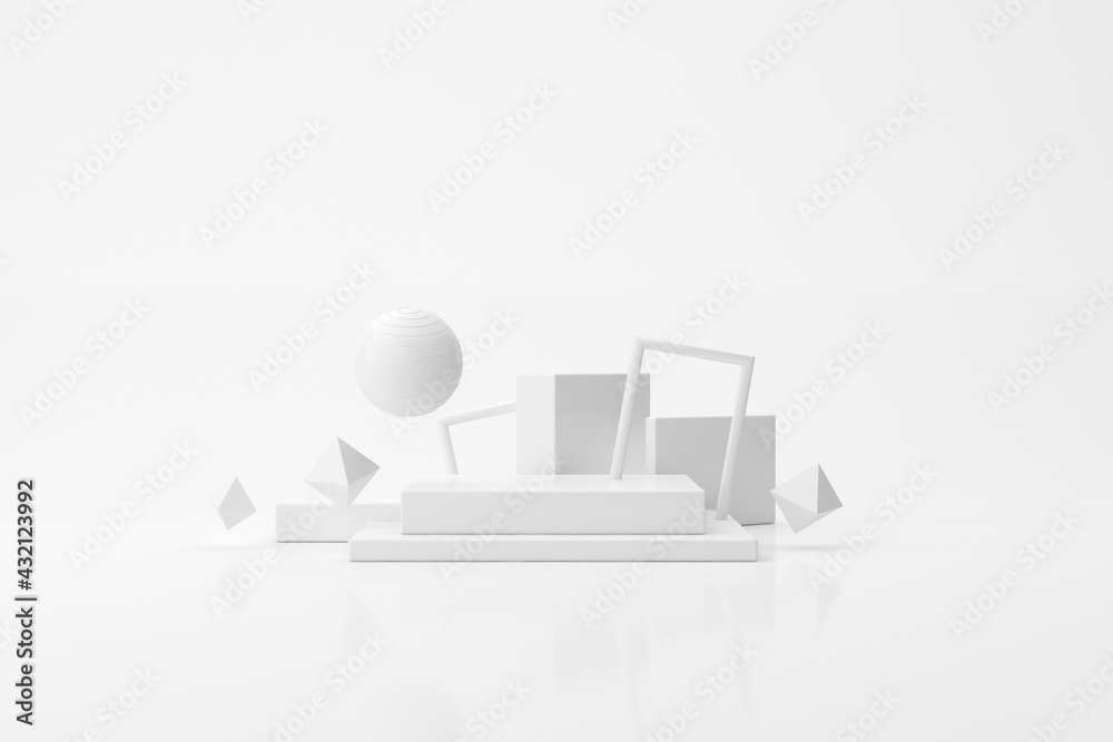 Poster Abstract geometry object on white background.3D rendering.