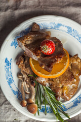 meat with fruit orange strawberry
