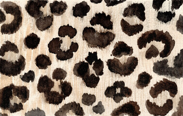 Hand-drawn watercolor leopard skin background