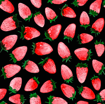 Hand-drawn watercolor strawberry seamless pattern