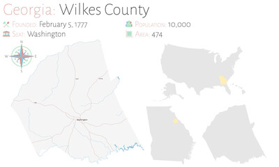 Large and detailed map of Wilkes county in Georgia, USA.