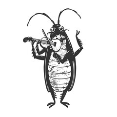Cockroach violin sketch raster illustration