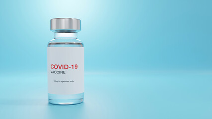 3d render. Creative design for Covid-19 coronavirus vaccine bottles for intramuscular injections. Coronavirus (2019-nCoV virus) cure manufacture, flu treatment drug pharmacy production concept.
