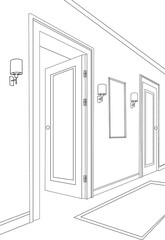 sketch interior corridor with doors