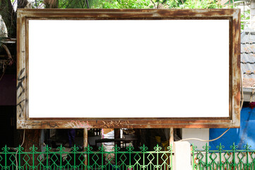 Blank advertising billboard with rusty frame on a dirty grunge