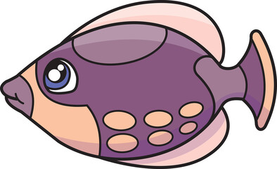 Cartoon illustration of funny sea fish. Cute and funny cartoon characters. Illustration for children. 