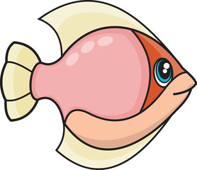 Cartoon illustration of funny sea fish. Cute and funny cartoon characters. Illustration for children.