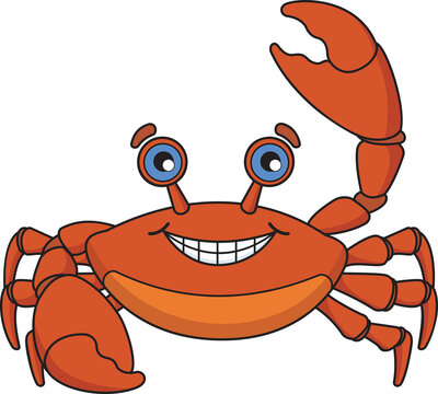 Cartoon illustration of funny crab. Cute and funny cartoon characters. Illustration for children.