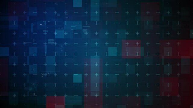 Abstract Digital Animation Screen.The blue and red polygons move on a black background are Hacking Intro Promo.