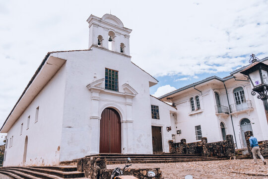 Popayan, Colombia - Corners and locations of the old colonial city of Popayan, in Cauca, Colombia. Blue cloudy skies. Tourist destination