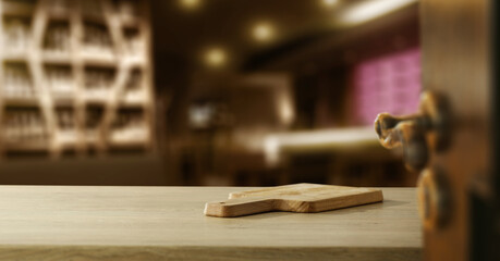 Table background of free space and kitchen interior 