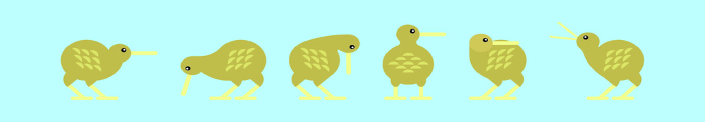 set of kiwi birds cartoon icon design template with various models. vector illustration isolated on blue background