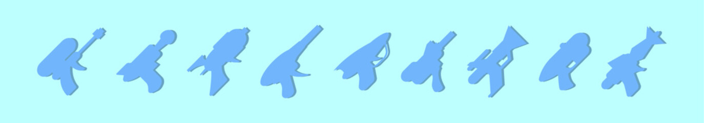 set of laser gun cartoon icon design template with various models. vector illustration isolated on blue background