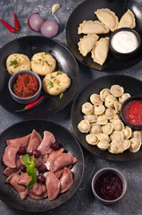 assorted dumplings with meat, cherries, manti. The view from the top