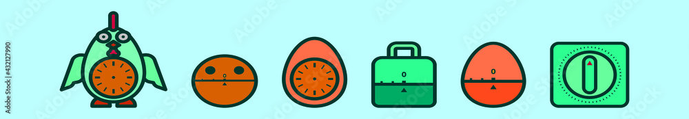 Wall mural set of egg timer cartoon icon design template with various models. vector illustration isolated on b