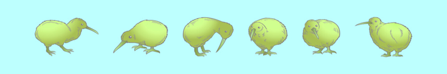 set of kiwi birds cartoon icon design template with various models. vector illustration isolated on blue background