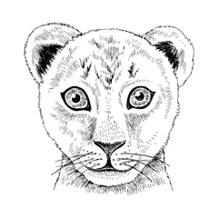 Tuinposter Hand drawn portrait of funny Lion baby © Marina Gorskaya